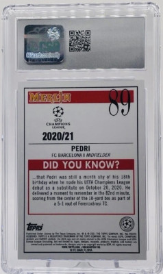 Rookie karta Pedri #89, 2020-21 Topps Merlin Chrome UEFA, CSG 10
