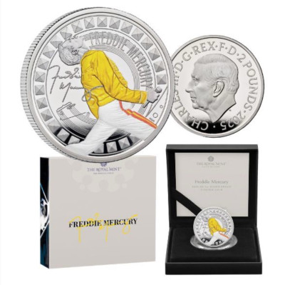 Freddie Mercury 2025 UK 1oz Silver Proof Colour Coin – Limitovaná edícia 4,500 ks