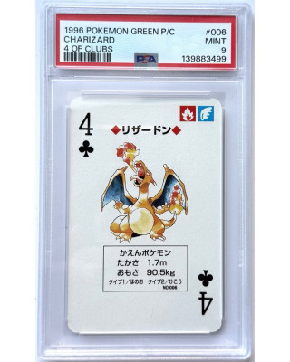1996 Pokémon Green Version Playing Cards #006 4 of Clubs Charizard – PSA 9 (POP 27)- LEN 27 kusov v PSA 9 na svete