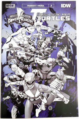Mighty Morphin Power Rangers Teenage Mutant Ninja Turtles II Black and White Edition 1A VF 2023 Boom Studios komiks