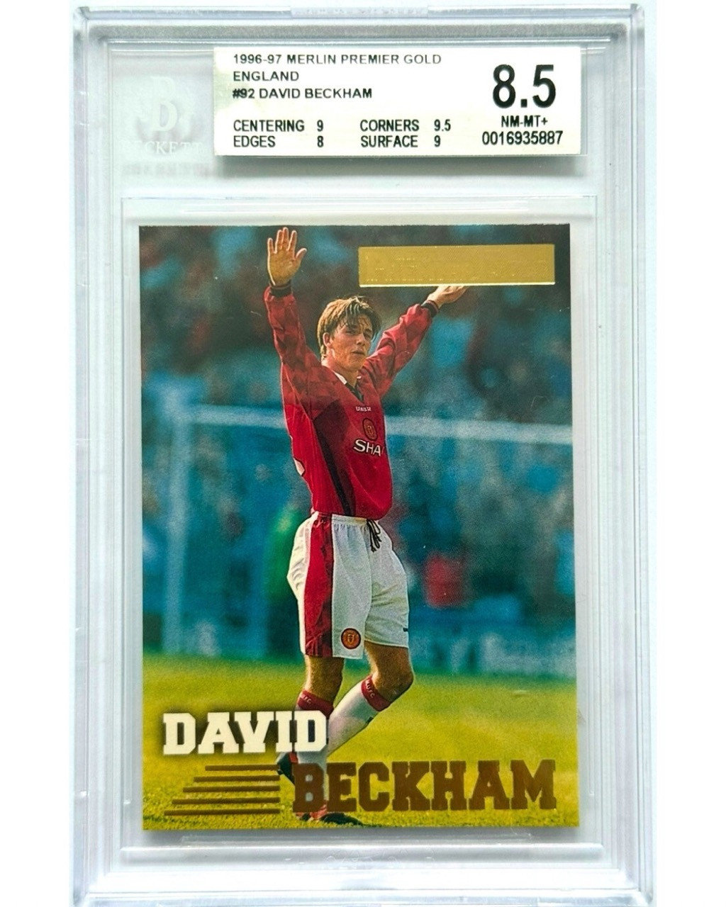 1996-97 Merlin Premier Gold England #92 – David Beckham (Beckett 8.5)