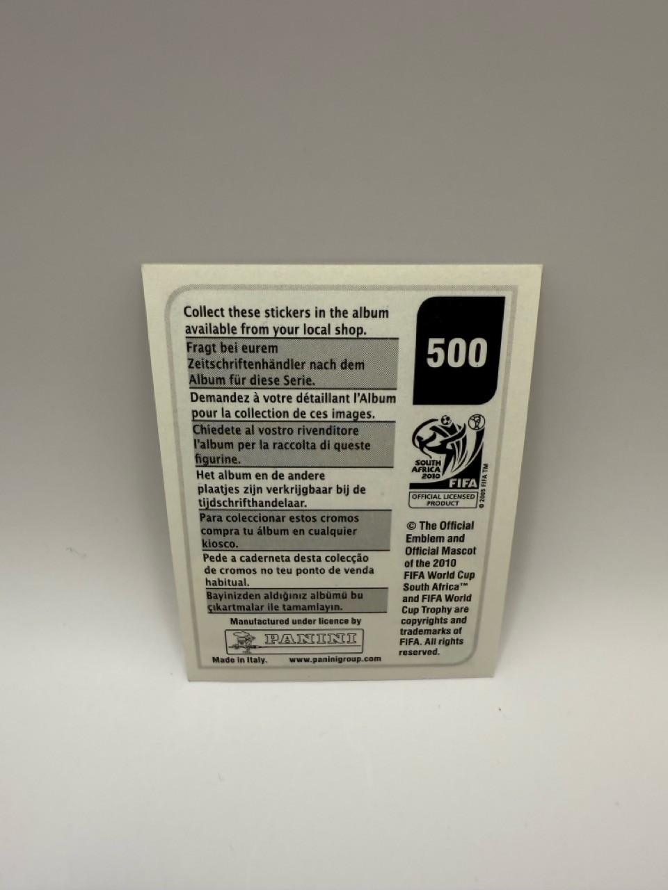 Nálepka Ronaldinho #500, Majstrovstva sveta, Panini 2010