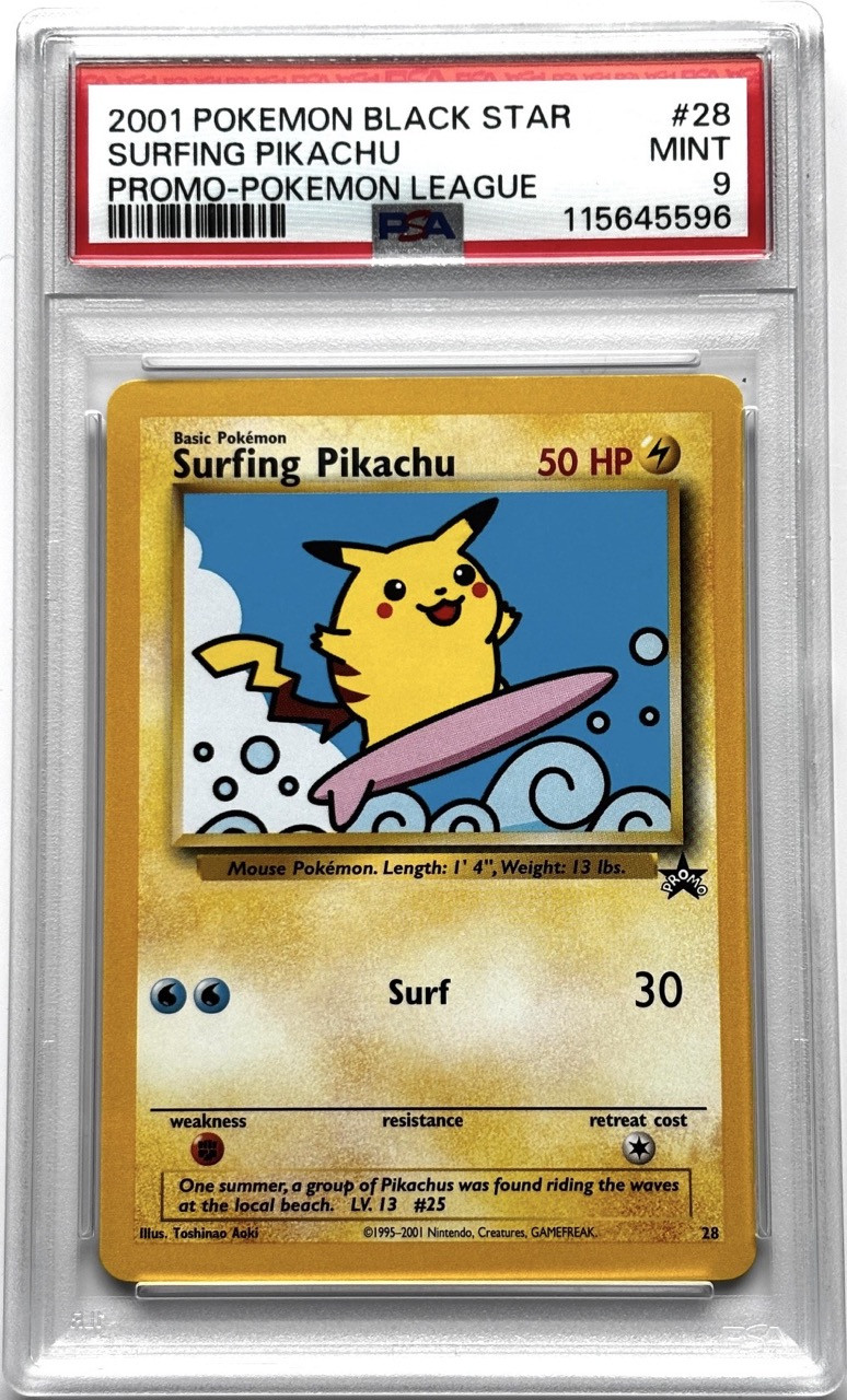 2001 Pokémon Wizards Black Star Promos Surfing Pikachu #28 – PSA 9