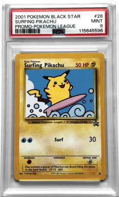 2001 Pokémon Wizards Black Star Promos Surfing Pikachu #28 – PSA 9