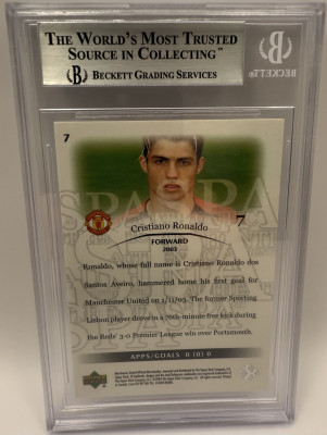 Karta Cristiano Ronaldo #7, 2004 SP Authentic Upper Deck, Beckett, znamka 9