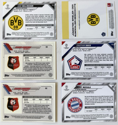 Topps rookie karty Bellingham, Camavinga, Musiala, Moukoko, David